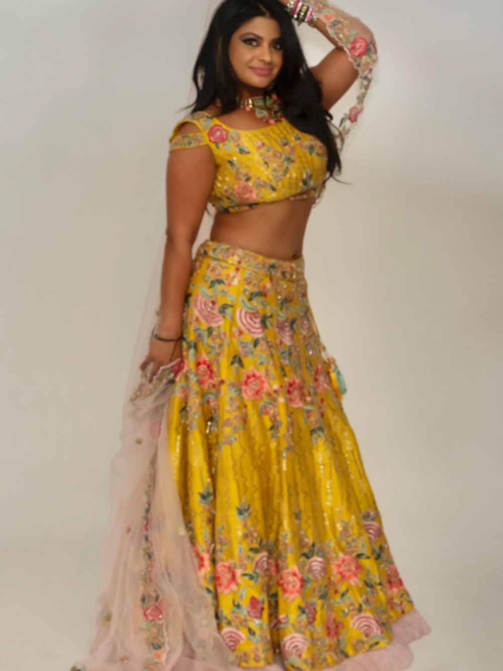 Yellow Floral Embroidered Lehenga